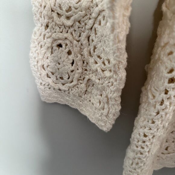 Y2K VENEZIA Floral Crochet Knit Bohemian Sweater Womens 22 24 Cottagecore Cream - Picture 7 of 8